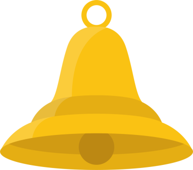 Tepesinde halka olan altın bir çanın ve deliğin içinde küresel bir çırpıcının çizimi. Görüntü düz siyah bir arkaplanda..