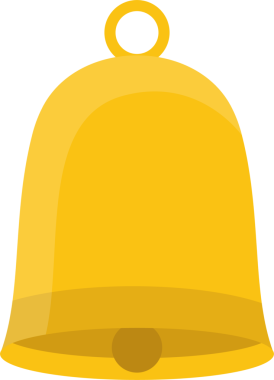 Bu, altın bir çanın dijital bir çizimi. Basit, yuvarlak bir forma sahiptir. Üstünde asılı bir döngü ve içinde ses çıkarmak için bir alkış vardır..