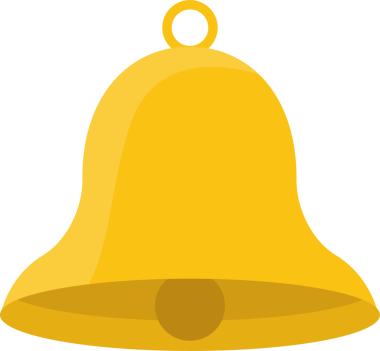 Basit, çizgi film tasarımı olan parlak, altın renkli bir çan. Bu çan olayları, kutlamaları ya da sinyalleri sembolize edebilir. Temiz ve temel bir formu var..