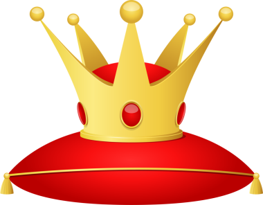 Kırmızı taşlarla süslenmiş altın bir taç, parlak kırmızı bir yastığın üzerinde duruyor. Yastıkta altın püsküller var. Görüntü, şatafatı, lüksü ve önemi gösteriyor..