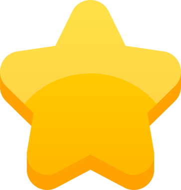 Bu resim yuvarlak kenarlı parlak sarı çizgi film tarzı bir yıldıza sahiptir. Yıldızın gölgelendirme ve derinlik kazandırma konusunda 3 boyutlu etkisi vardır. Arkaplan siyah.