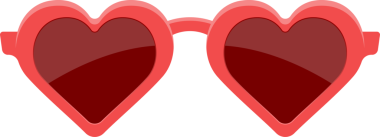 Kırmızı çerçeveli bir güneş gözlüğü ve kalp şekli siyah bir arkaplanda duruyor. Lensler kırmızının koyu tonu, eğlenceli olduğunu gösteriyor..
