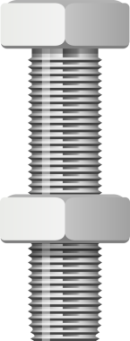 Yakın plan, merkezli çekim, farklı, paralel iplikleri olan gri bir bağlayıcı gösteriyor. İki altıgen fındık başlıklı kısma yerleştirilir, düz bir arkaplana karşı..