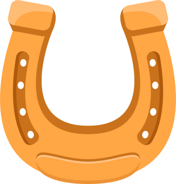 Canlı bir resimde altın bir at nalı sergileniyor. Yuvarlak şekli eşit aralıklı deliklerle noktalanır. Şans ve refah için geleneksel bir semboldür..