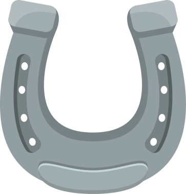 Dijital olarak yaratılmış, gri at nalı amblemi pürüzsüz, kıvrımlı çerçevesi boyunca görünen çivi delikleriyle. Geleneksel bir tasarımı var, şans ve binicilik sporlarını temsil ediyor..