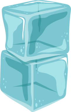 İki buz gibi açık mavi buz kübü bir arada duruyor. Kenarları nazikçe yuvarlanır ve yukarıdan gelen ışık tazelik ve serinlik hissi verir..