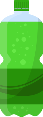 Görüntü yeşil, köpüklü bir sıvıyla dolu bir şişe gösteriyor. Şişenin koyu yeşil bir bölümü ve parlak yeşil bir bölümü var. Şişenin yeşil bir kapağı var..