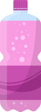 Dijital resimde pembe, köpüklü sıvı ve mor şapkalı bir şişe görülüyor. Sıvı şişenin alt kısmında biraz daha koyu görünüyor..