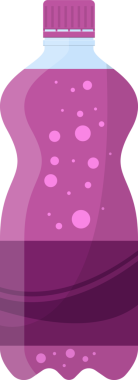 Tuhaf bir illüstrasyon, kabarcıklı, mor bir sıvıyla dolu bir şişe gösteriyor. İki tonluk, kapaklı şişe tasarımı göz alıcı ve modern, grafik..