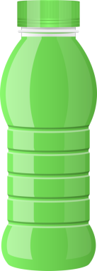 Çevrimiçi olarak yapılmış yeşil bir plastik şişenin çizimi. Şişe simetriktir ve vücudun kolayca kavrayabilmesi için yatay kaburgaları vardır. Şişenin arka planı siyah..