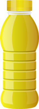 Bir illüstrasyon, içi sarı sıvıyla dolu temiz bir plastik şişe gösteriyor. Kaburgalı bir tasarım ve siyah bir arkaplana karşı sarı bir vida kapağı içerir..