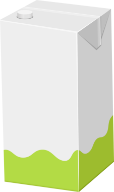 Altında açık yeşil dalgalı bir tasarım olan beyaz bir karton. Konteynırın tepesinde bir çıkıntı var ve hafifçe sağa doğru açılı. İzole edilmiş..