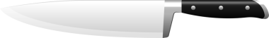 Siyah saplı gümüş bıçaklı bir şef bıçağı sunuluyor. Bu mutfak gereçleri doğrama, dilimleme ve diğer pişirme hazırlıkları için kullanılır..