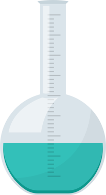 Bir bilimsel matara kısmen su renkli bir sıvıyla doludur. Matara, genelde bilimsel ölçümlerde kullanılan hacim seviyelerini gösteren işaretleri tamamladı..