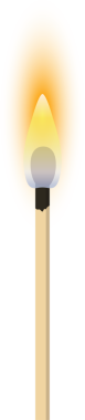Bir kibrit, siyah bir arkaplanda gösteriliyor, alev sıcak bir parıltı saçıyor. Tahta sopa yukarıdaki parlak ve yanıp sönen ateşe zıtlık sağlar..