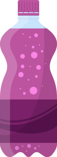 Tuhaf bir illüstrasyon, kabarcıklı, mor bir sıvıyla dolu bir şişe gösteriyor. İki tonluk, kapaklı şişe tasarımı göz alıcı ve modern, grafik..