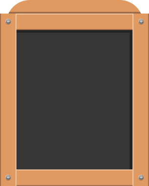 Resim düz, koyu gri yüzeyi olan basit bir karatahta gösteriyor. Açık kahverengi ahşap bir çerçeve ile kaplıdır, her köşede bir tane gümüş vida ile bağlanır..