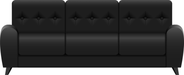 Üç koltuklu modern bir kanepenin dijital olarak hazırlanmış görüntüsü. Kanepe, düğmeli ve parlak bir tasarım, karanlık döşeme, umut verici bir stil ve konfora sahip..