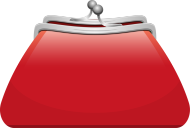 Parlak kırmızı bir para çantası, simsiyah bir arka fona kurulur. Çantanın içinde gümüş toka mekanizması var. Görüntünün resimsel, tasarım kalitesi var..