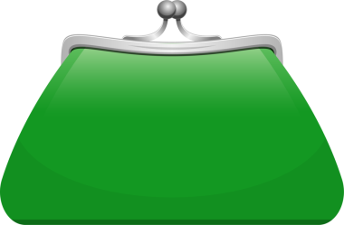 Gümüş tokalı, parlak yeşil bir para çantasının stilize edilmiş görüntüsü. Çantanın yuvarlak şekli ona klasik ve zamansız bir görünüm kazandırıyor. Basit arkaplan.