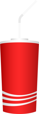Bir dijital illüstrasyon, beyaz kapaklı ve esnek beyaz pipetli uzun, kırmızı tek kullanımlık bir bardak tasvir eder. Fincanda, altta siyah bir arkaplan üzerine kurulmuş üç kıvrımlı beyaz şerit yer alıyor..