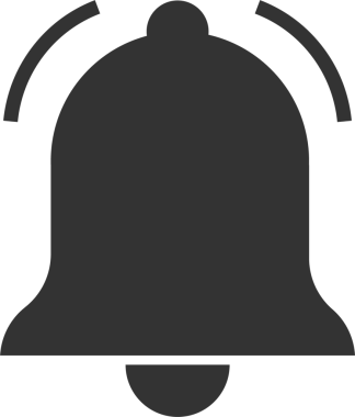 Görüntü koyu gri bir çan simgesini tasvir ediyor. Çaldığını gösteren kıvrımlı çizgiler var. Zil bildirim ya da uyarı anlamına gelir..