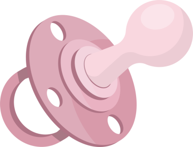 Hava dolaşımına izin veren delikleri olan plastik korumalı pembe bir çizgi film emziği gösteriliyor. Sakinleştirici ampul büyüktür, sapı ise onu tutmaya yardımcı olur..