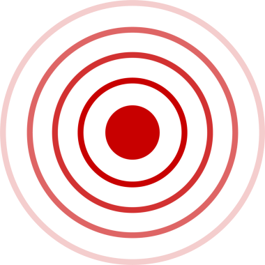 Grafik çizimi, koyu siyah bir arkaplanda merkezi bir noktadan yayılan eşmerkezli daireleri olan kırmızı bir hedef gösteriyor. Bu bir odak noktasını sembolize ederek hassasiyet ve doğruluğu çağrıştırır.