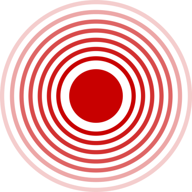 Bu grafik, koyu siyah bir arkaplana karşı, canlı kırmızı bir tonda eşmerkezli daireler çiziyor. Görüntü derinlik ve tekrarlama hissi veriyor..