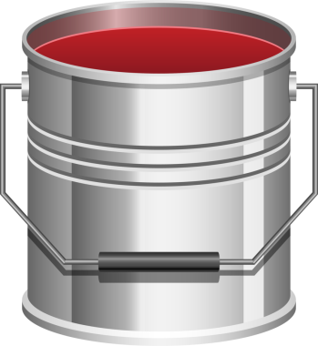 Canlı, kan kırmızısı bir sıvıyla dolup taşan gümüş metalik bir kap, muhtemelen boya. Konteynırda sağlam bir metal sapı ve düzgün, silindirik bir tasarımı var. Bu da depolama amaçlı olduğunu gösteriyor..