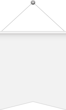 Temiz, boş bir pankart yukarıdan sarkıyor, beyaz yüzeyi yazı ya da görselleri davet ediyor. Pankart, zıt bir siyah arkaplan üzerine kurulmuş bir dizgi tarafından askıya alınır.