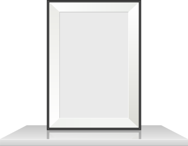 Dikey odaklı boş bir çerçeve karanlık bir arkaplan önündeki bir çıkıntının üzerine yerleştirilir, derinlik hissi yaratır ve onun özelliklerini vurgular.