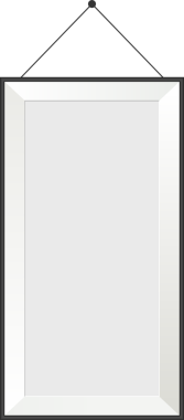 Görüntü, siyah bir arkaplana karşı bir dizgi tarafından askıya alınmış dikdörtgen bir resim çerçevesini gösterir. Çerçeve boş ve resim içermeye hazır..