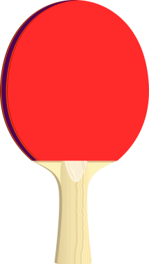 Siyah arka planda bir masa tenisi raketi var. Raketin yuvarlak, kırmızı bir küreği ve açık renkli ahşaptan bir sapı var. İyi aydınlatılmış ve temiz..