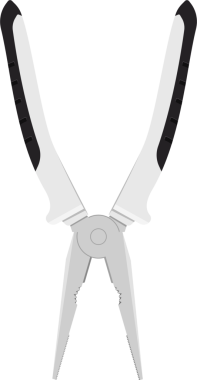 Görüntü, açık pense karikatür çizimi. Kerpeten gri ve sapları siyah kauçuk. Arkaplan koyu siyah bir renktir..