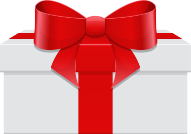 Beyaz bir hediye kutusu büyük, güzel bir fiyonga ile bağlanmış canlı kırmızı bir kurdeleyle sarılmış. Kurdele kutunun ortasından aşağı doğru dikey gidiyor..