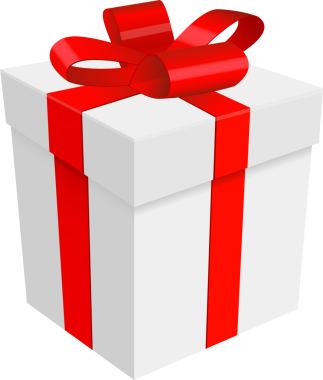 El değmemiş beyaz bir hediye kutusu üzerine güzel bir fiyonk bağlanmış kırmızı bir kurdele ile süslenir. Kutu, şenlik ve özel bir durum beklentisi yayıyor..