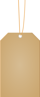 Etiketin üstüne bağlanmış bir iple bronzlaştırılmış bir etiket tasvir edilir. İp bronzlaşmış. Etiketin, ipin bağlı olduğu bir grommet 'i var.