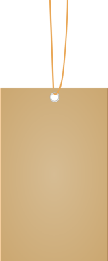 Düz ten rengi bir etiket bir ipten sarkıyor. Etiket boş ve üzerinde bir fiyat ya da mesaj yazılmaya hazır. Sadece bronzlaşmış bir dikdörtgen..