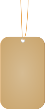 Yuvarlak köşeli dijital resimli kahverengi bir etiket bir ipten sarkıyor. Etiket bir ürüne eklenmeye hazır. Arkaplan siyah.