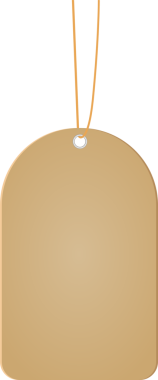 Bu resim tek, boş, açık kahverengi bir etiketi gösteriyor. Yuvarlak köşeleri, tepede metal destekli bir deliği var ve açık kahverengi bir ipe asılıyor. Arkaplan simsiyah..