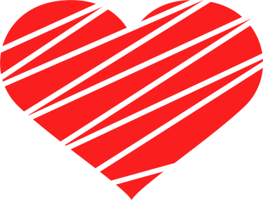 Bu illüstrasyon, üzerinde siyah çizgiler bulunan parlak kırmızı bir kalbi tasvir eder. Tasarım basit ama çarpıcı..