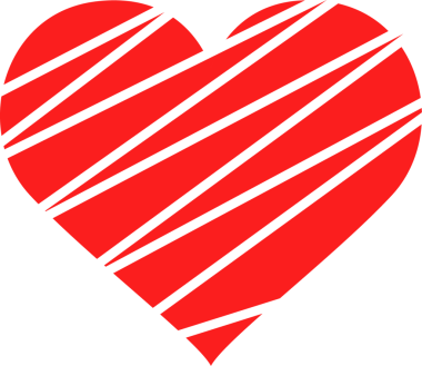 Çarpıcı bir dijital görüntü, koyu siyah bir zemin üzerine kurulu koyu ve çapraz siyah çizgilerle dolu kırmızı bir kalp şekli sunar. Kalbin tasarımı aşkı çağrıştırır..