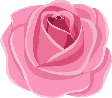 Zarif katmanlı yapraklarıyla pembenin çeşitli tonlarını sergileyen, tamamen çiçek açmış bir gülün stilize edilmiş bir çizimi. Gül güzelliği ve zarafeti simgeler..