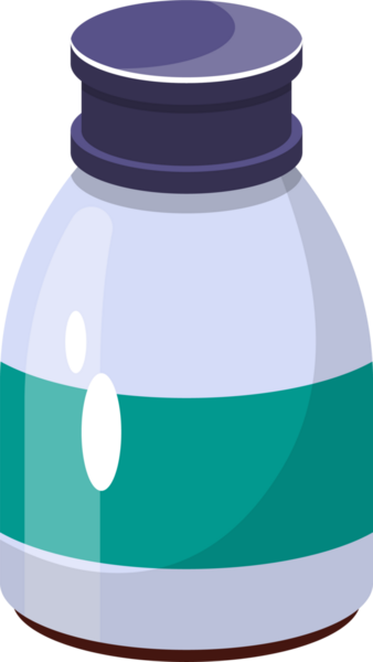 Çizgi film stili bir illüstrasyon, sıvı veya katı depolamaya uygun mühürlü bir kap tasvir eder. Konteynırın mavi bir kapağı, temiz bir vücudu ve mavi bir şeridi var..