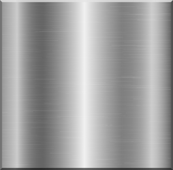 Fırçalanmış metal bir yüzey ince çizgisel dokulara sahip gümüş-gri bir renk sergiliyor. Işığın ve gölgenin dikey çizgileri, ortam ışığını yansıtan parıltılı bir görüntü yaratır..