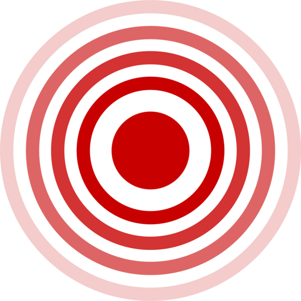 Bu resim kırmızı halkalarla çevrili merkezi bir kırmızı daire içeren dairesel bir desen gösteriyor. Bu çemberler siyah bir arkaplana karşı dışa doğru genişliyor ve bir hedefi çağrıştırıyor..