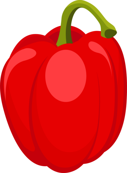 Cesur ve parlak bir illüstrasyonda tek bir kırmızı dolma biber sergilenir. Karabiber, rengini artırmak için siyah bir zemin üzerine kurulur. Pürüzsüz, parlak bir yüzey dokusu.