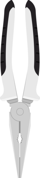 Bu resim siyah bir arkaplanda izole edilmiş gri kerpeten aracını gösterir. Kerpetenin koyu gri ve beyaz sapı var ve çeneler kapalı..