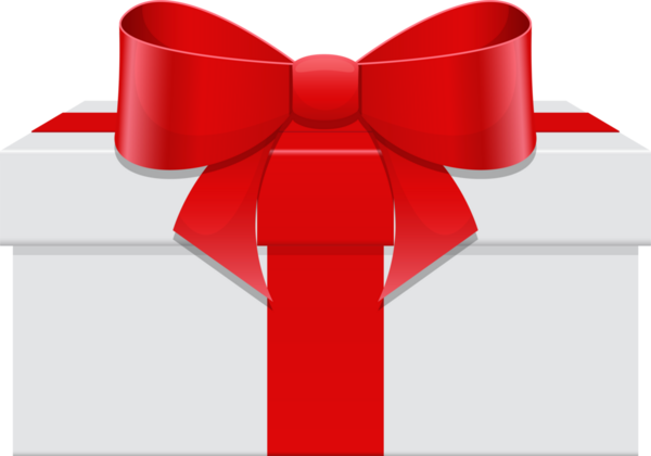 Beyaz bir hediye kutusu büyük, güzel bir fiyonga ile bağlanmış canlı kırmızı bir kurdeleyle sarılmış. Kurdele kutunun ortasından aşağı doğru dikey gidiyor..